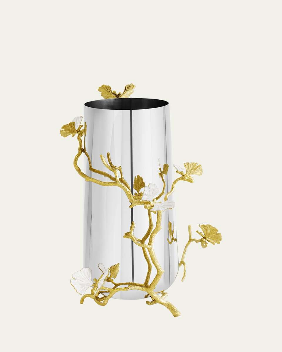 Butterfly Ginkgo White & Gold Large Vase